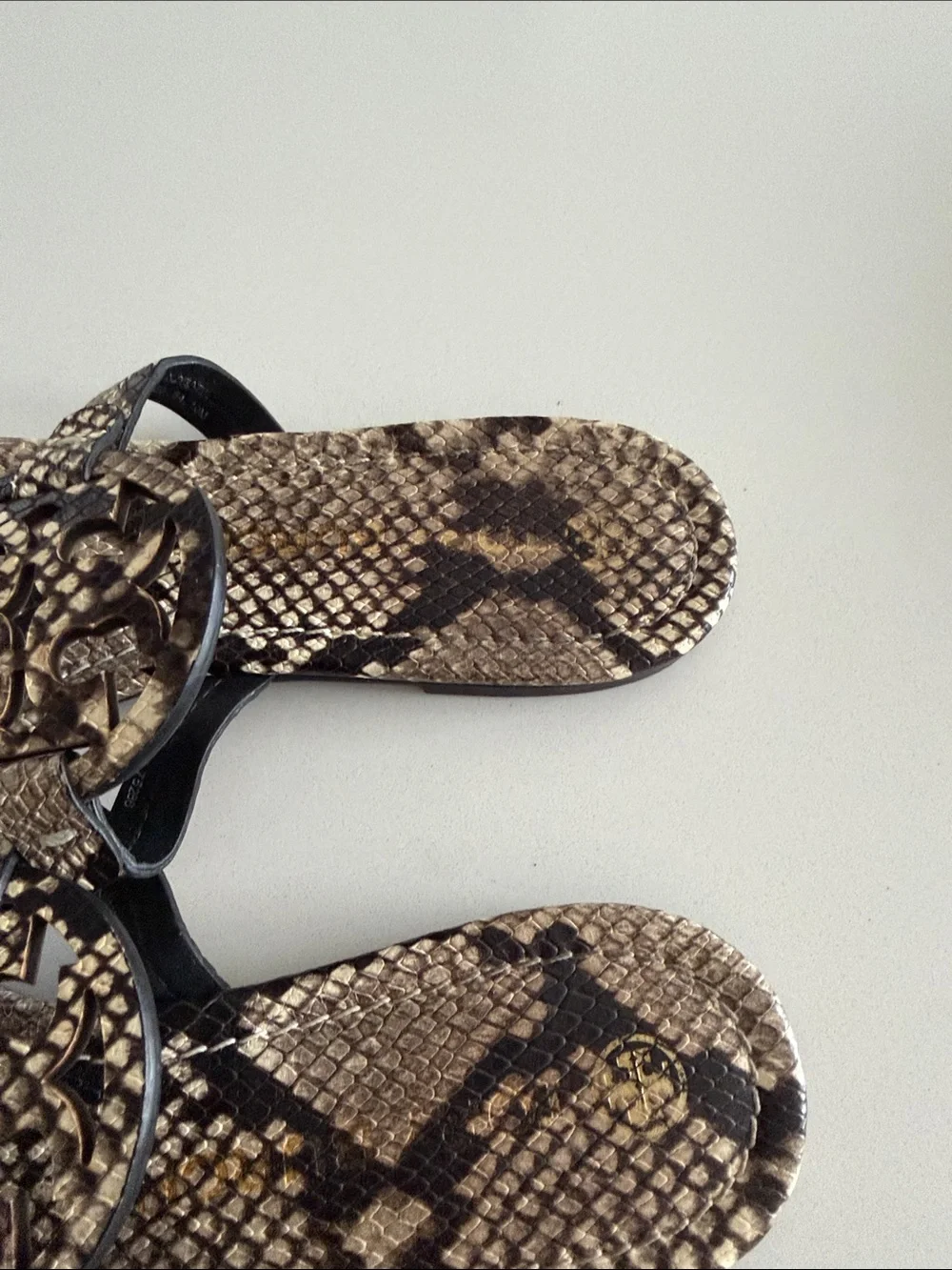 Tory Burch Miller Snakeskin Print Slide Sandals - Neutral Tones